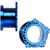 9/16 Blue PVD Filigree Frame Screw Fit Tunnel Plug Set