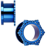 5/8 Blue PVD Filigree Frame Screw Fit Tunnel Plug Set
