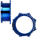 7/8 Blue PVD Filigree Frame Screw Fit Tunnel Plug Set