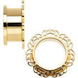 3/4 Gold PVD Filigree Flower Screw Fit Tunnel Plug Set