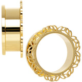 25mm Gold PVD Filigree Flower Screw Fit Tunnel Plug Set