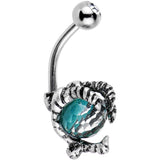 Clear Gem Aqua Globe Stainless Steel Take Me Talons Belly Ring