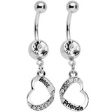 Clear Gem Best and Friends Matching Heart Dangle Belly Ring Set