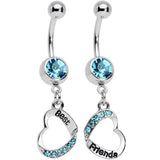 Baby Blue Gem Best and Friends Matching Heart Dangle Belly Ring Set