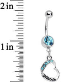 Baby Blue Gem Best and Friends Matching Heart Dangle Belly Ring Set