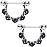 14G 5/8 Stainless Steel Black Deco Pattern Barbell Nipple Shield Set
