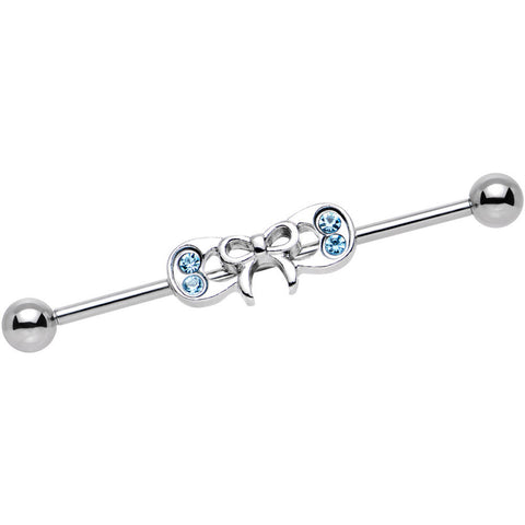 14G Aqua Gem Steel Studded Girlie Bow Industrial Barbell 38mm
