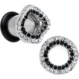 0G Clear Black Gem Steel Warped Ring Single Flare Tunnel Plug Set