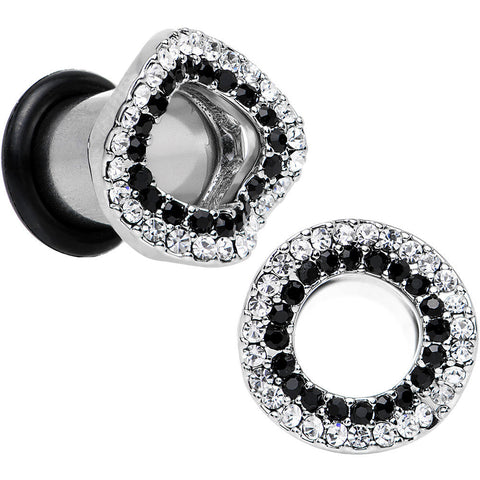 0G Clear Black Gem Steel Warped Ring Single Flare Tunnel Plug Set