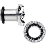 0G Clear Black Gem Steel Warped Ring Single Flare Tunnel Plug Set