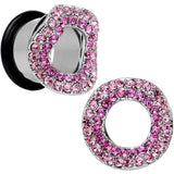9/16 Pink Gem Steel Warp Ring Single Flare Tunnel Plug Set