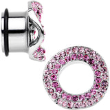 5/8 Pink Gem Steel Warp Ring Single Flare Tunnel Plug Set
