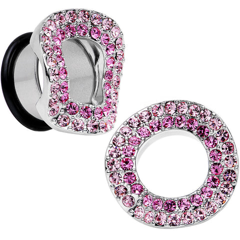 5/8 Pink Gem Steel Warp Ring Single Flare Tunnel Plug Set