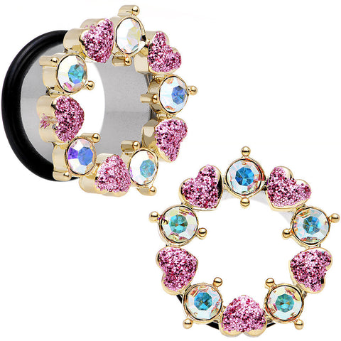 18mm Aurora and Pink Gem Heart Wreath Single Flare Tunnel Plug Set