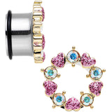 18mm Aurora and Pink Gem Heart Wreath Single Flare Tunnel Plug Set