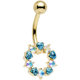 Aurora and Aqua Gem Gold Plated Heart Wreath Ring Belly Ring