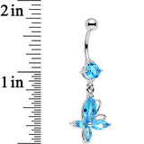 Aqua Gem Butterfly Prong Set Dangle Belly Ring