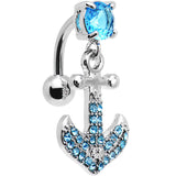 Aqua Gem Paved Set My Sails Anchor Top Mount Dangle Belly Ring