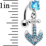 Aqua Gem Paved Set My Sails Anchor Top Mount Dangle Belly Ring