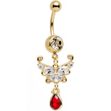 Clear CZ Red Gem Drop Gold Anodized Ornate Butterfly Dangle Belly Ring