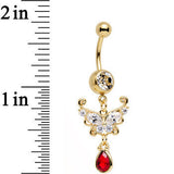 Clear CZ Red Gem Drop Gold Anodized Ornate Butterfly Dangle Belly Ring