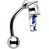 Clear Blue Gem Flip Flower Reversible Top Mount Belly Ring