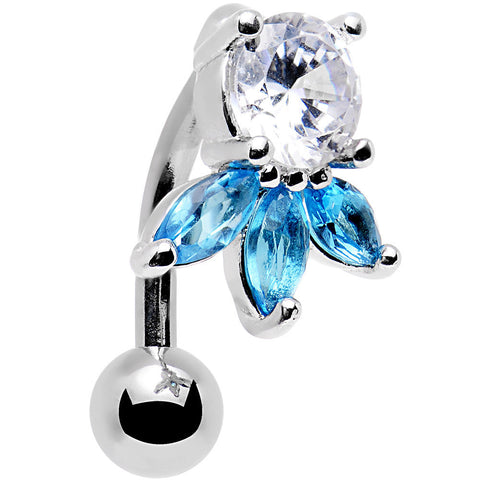 Clear Aqua Gem Flip Flower Reversible Top Mount Belly Ring