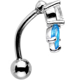 Clear Aqua Gem Flip Flower Reversible Top Mount Belly Ring