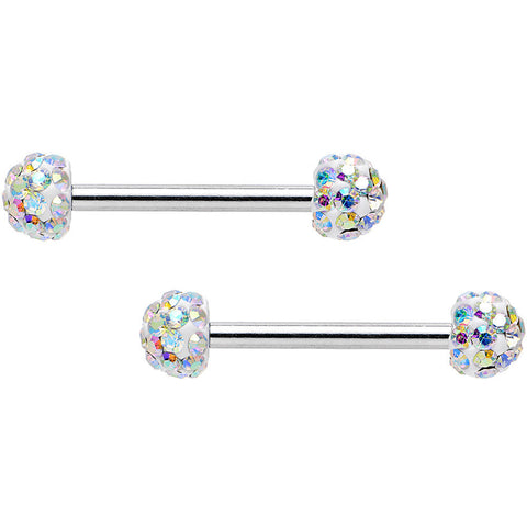 14G 9/16 Aurora Ferido White Ball Ends Nipple Barbell Set