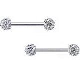 14G 9/16 Clear Ferido Gem White Ball Ends Barbell Nipple Ring Set