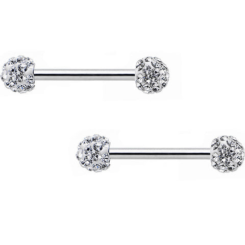 14G 9/16 Clear Ferido Gem White Ball Ends Barbell Nipple Ring Set