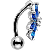 Blue Gem Lily Flower Top Mount Dangle Belly Ring