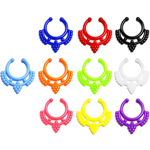 Acrylic Fruit on the Vine Clip On Fake Septum Ring 10 Pack Set