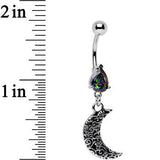 Black Gem Half Moon Dangle Belly Ring Created with Crystals