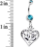 Aqua Gem Framework Heart and Flower Dangle Belly Ring