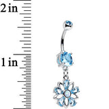 Aqua CZ Gem Synthetic Opal Snowflower Dangle Belly Ring