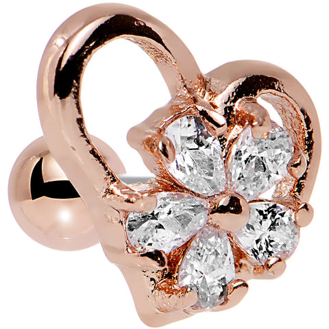 Clear CZ Rose Gold Plated Heart Cartilage Earring 16G 1/4