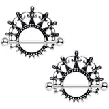 1 inch Dark Ornate Detail Princess Crown Barbell Nipple Shield Set