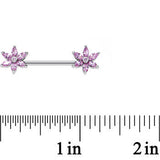 14G 5/8 Pink CZ Gem Pimpernel Flower Ends Nipple Babell Set