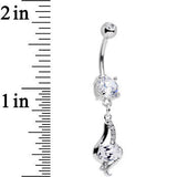 Clear CZ Gem Dramatic Deco Twist Dangle Belly Ring