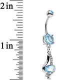 Aqua CZ Gem Dramatic Deco Twist Dangle Belly Ring