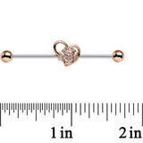 14G Clear CZ Gem Fancy Orchid Heart Industrial Barbell 38mm