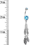 Clear Brilliant Blue CZ Gems Fluttering Feathers Dangle Belly Ring
