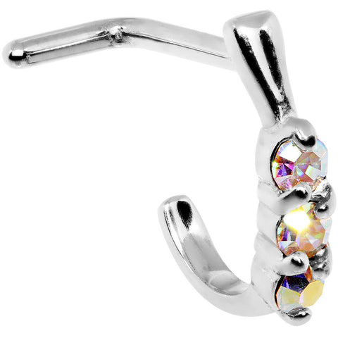 18G Aurora Gem Steel Faux Hoop L Shaped Nose Ring