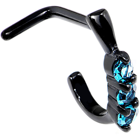 18G Aqua Gem Black PVD Faux Hoop L Shaped Nose Ring