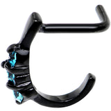 18G Aqua Gem Black PVD Faux Hoop L Shaped Nose Ring