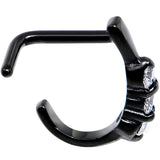 18G Clear Gem Black PVD Faux Hoop L Shaped Nose Ring