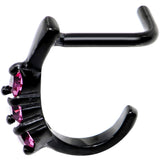 18G Pink Gem Black PVD Faux Hoop L Shaped Nose Ring