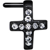 18G Clear Gem Black PVD Cross Faux Hoop L Shaped Nose Ring