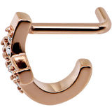 18G Clear Rose Gold PVD Cross Faux Hoop L Shaped Nose Ring